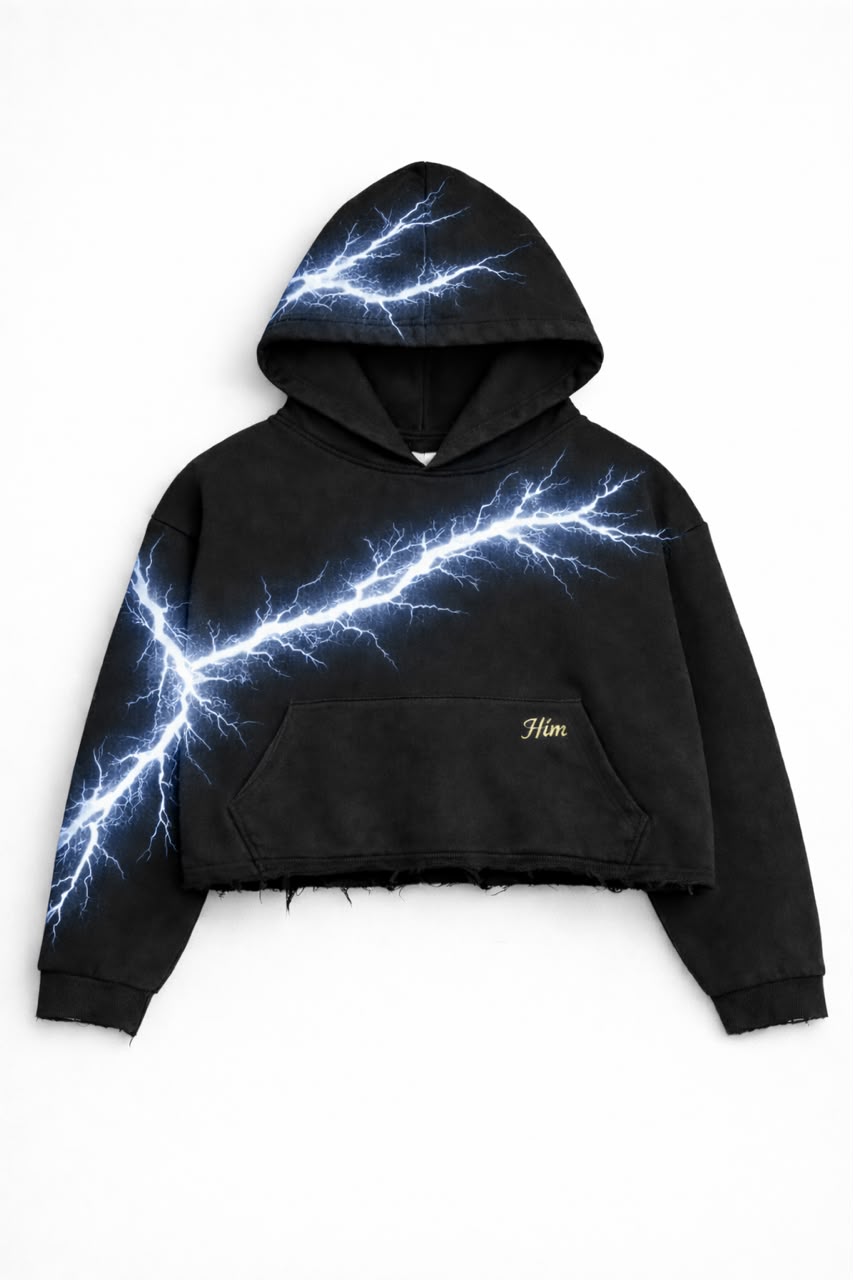 Lightning Crop Hoodie - Black